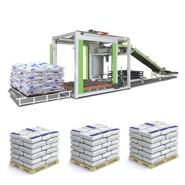 Máy xếp bao lên pallet dạng cẩu trục 2 buồng tốc độ cao